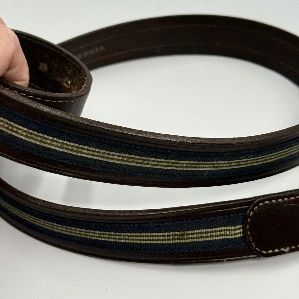 Orvis Mens Leather Belt 40 Brown Ribbon Inlay Stripe Made in USA‎ 39KY